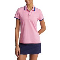 RLX Ralph Lauren Women's Tour Pique Golf Shirt - Pink Flamingo/Spa Royal/Navy