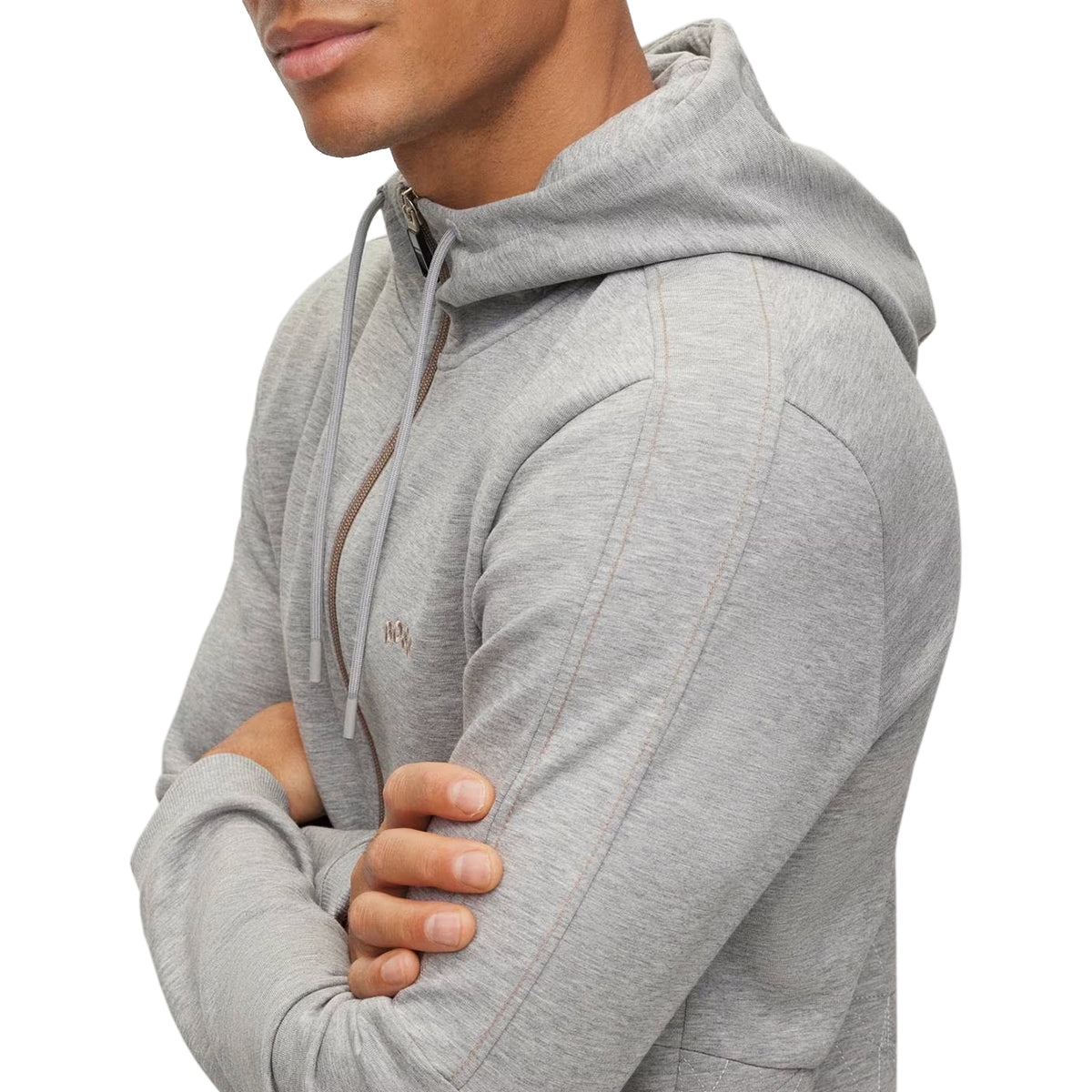 BOSS Saggy 2 Full Zip Grid Hoodie - Light/Pastel Grey