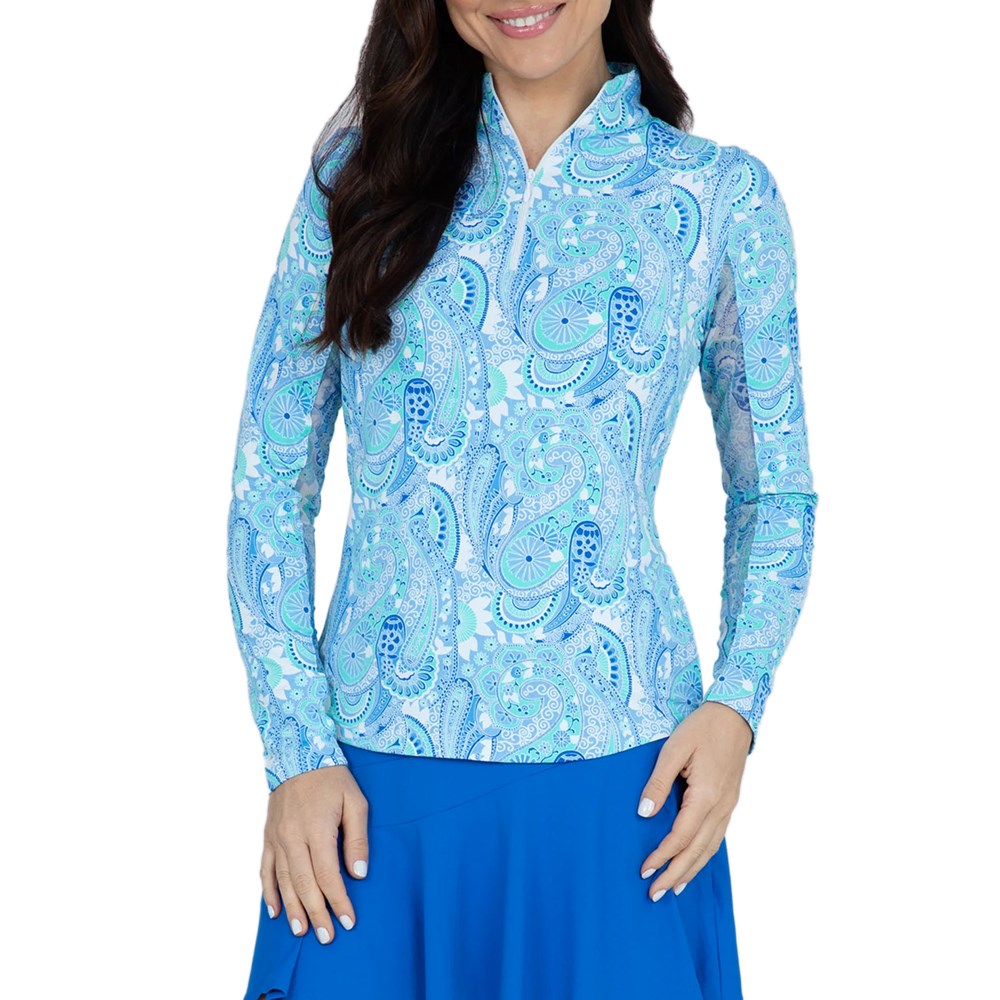 IBKUL Women's Gloria Print Long Sleeve Mock Neck Golf Top - Peri/Jade