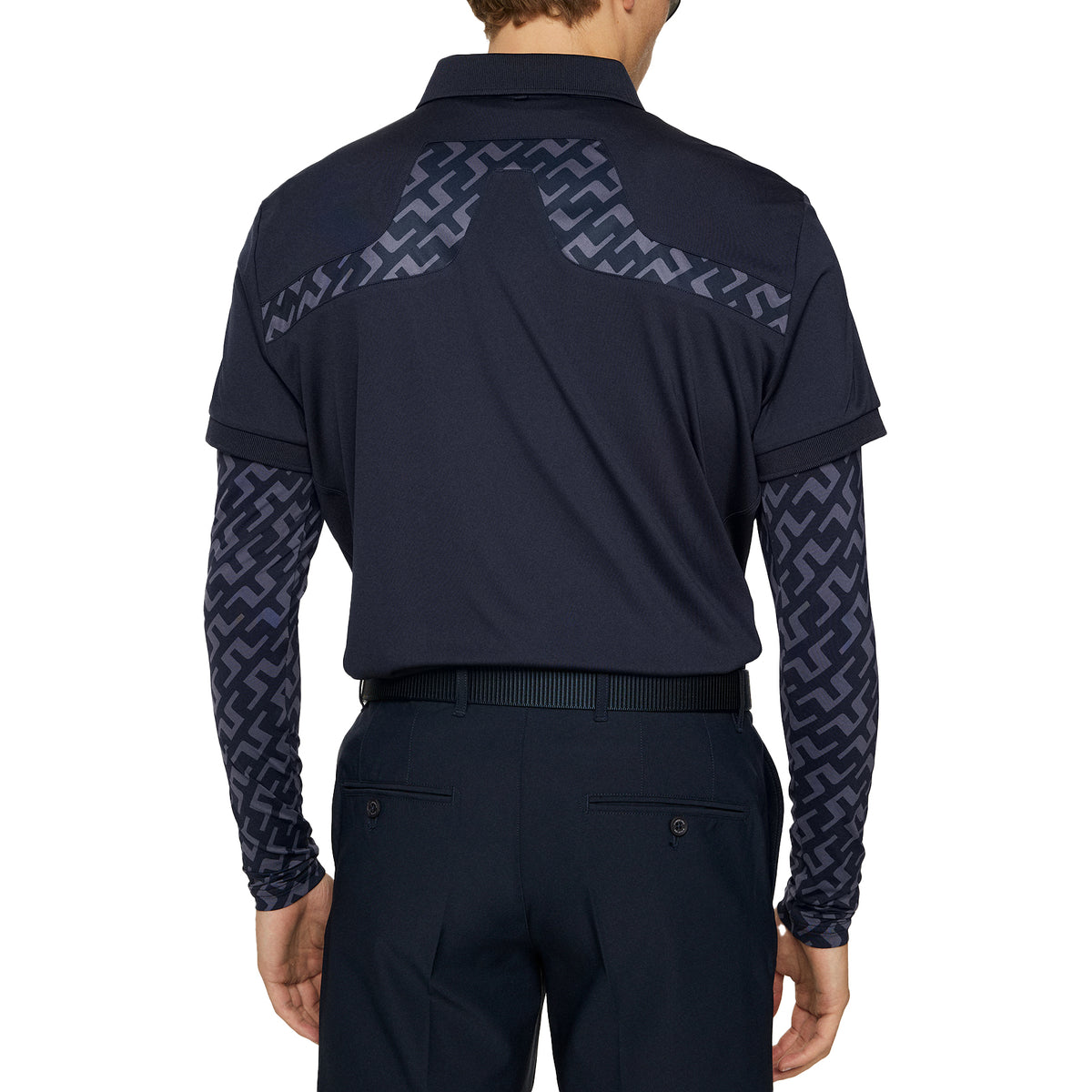 J.Lindeberg KV Regular Fit Print Golf Polo Shirt - Bias Bridge Navy