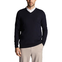 Lyle & Scott Tonal Eagle Merino Blend V Neck Knit - Dark Navy