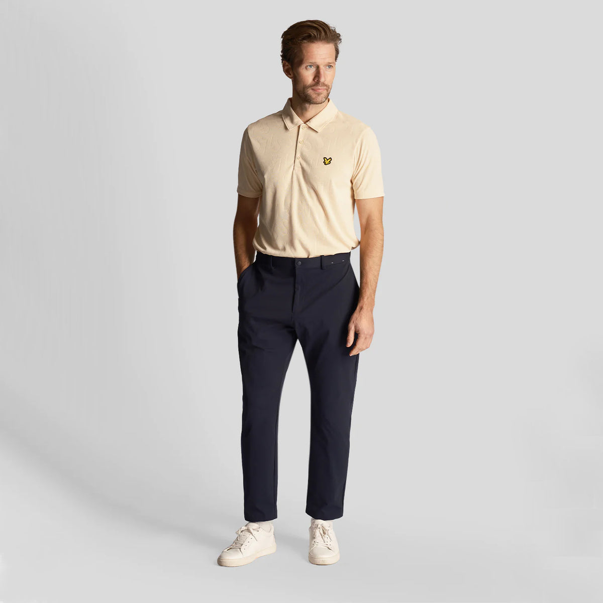 Lyle & Scott Monogram Jacquard Golf Polo Shirt - Sand Dune