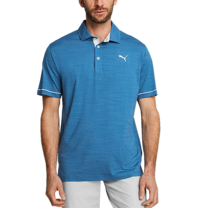 Puma Cloudspun Haystack Golf Polo Shirt - Lake Blue Heather/ High Rise