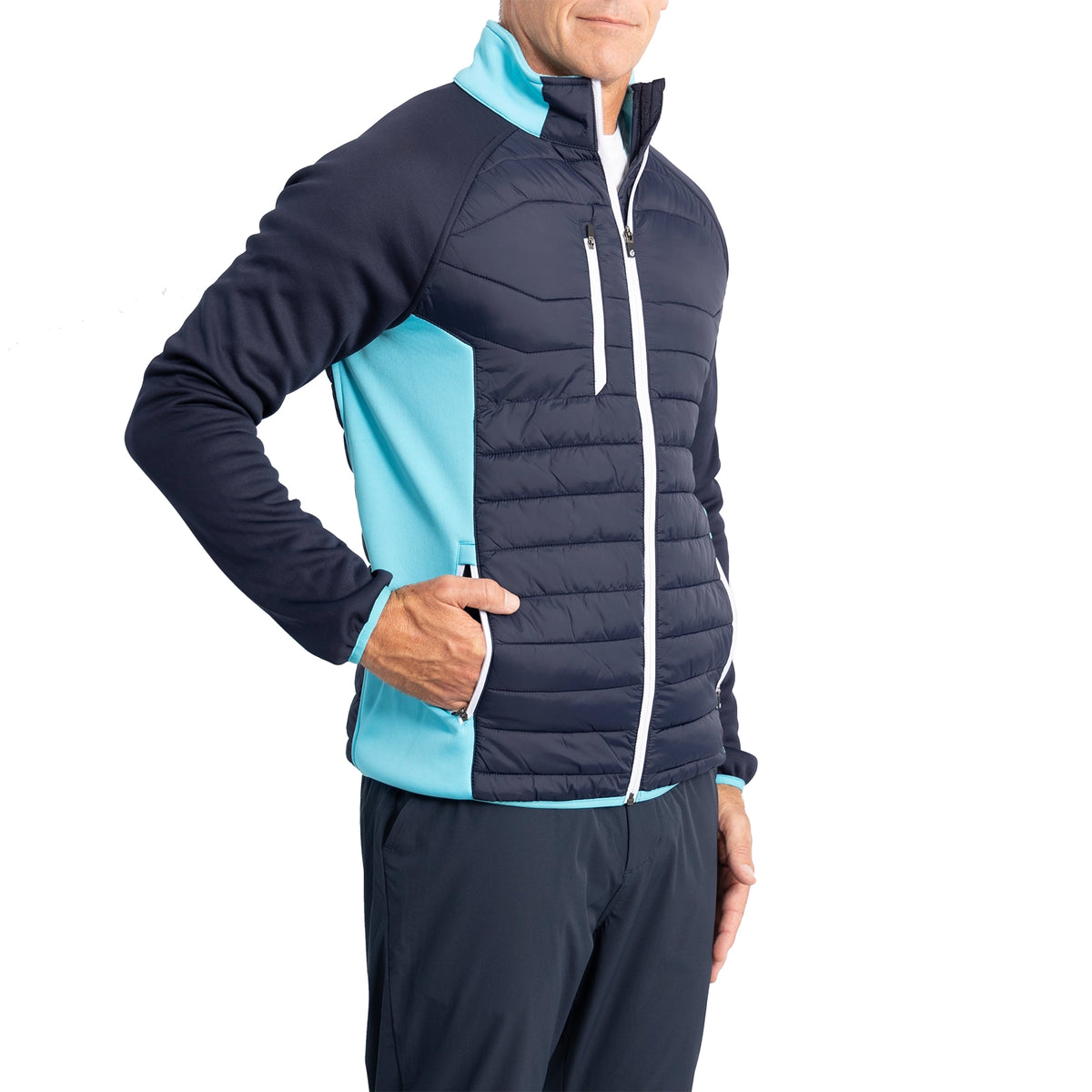 Sunderland Zermatt Padded Stretch Panel Performance Golf Jacket - Navy/ Aqua