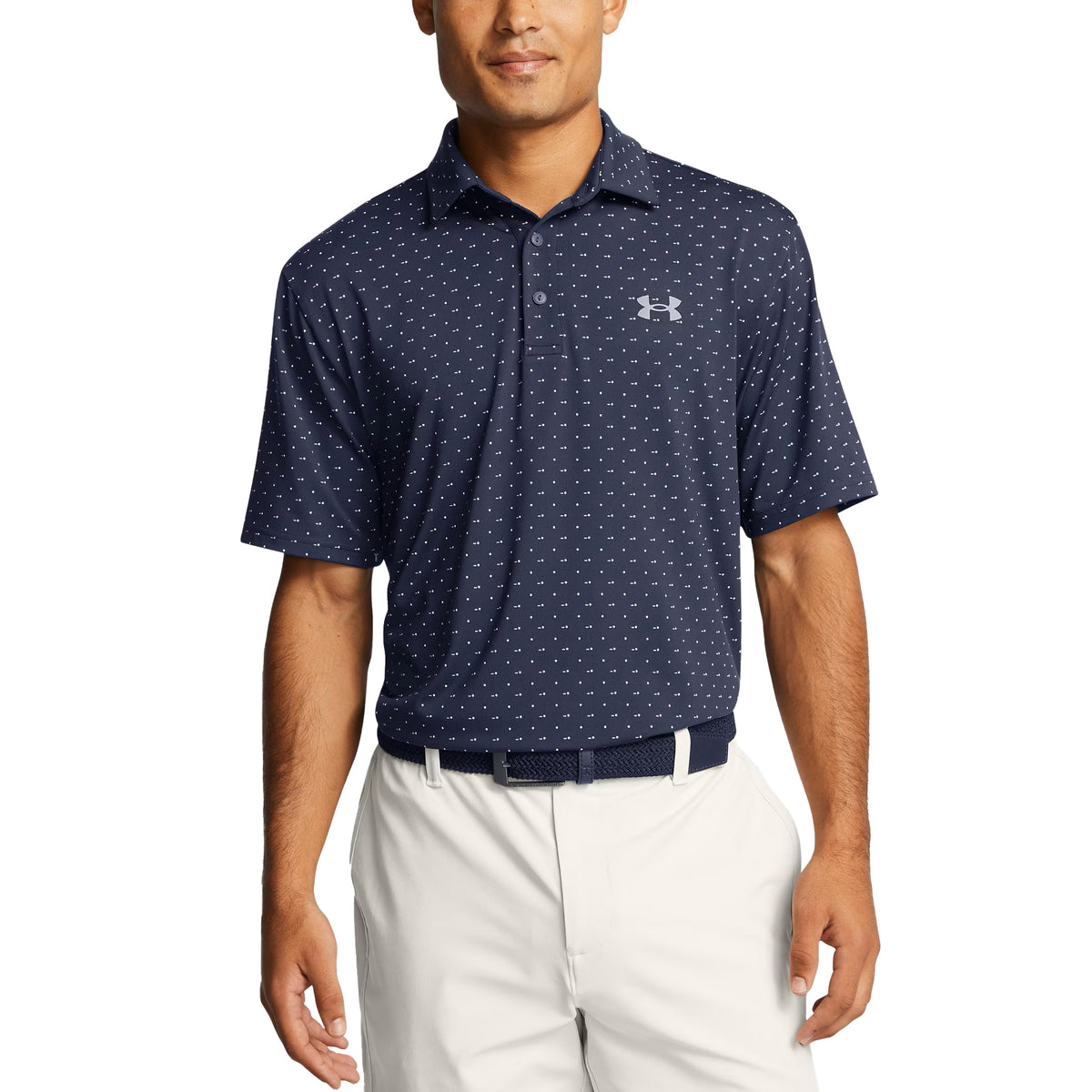 Under Armour Playoff 3.0 Printed Golf Polo Shirt - Midnight Navy/White