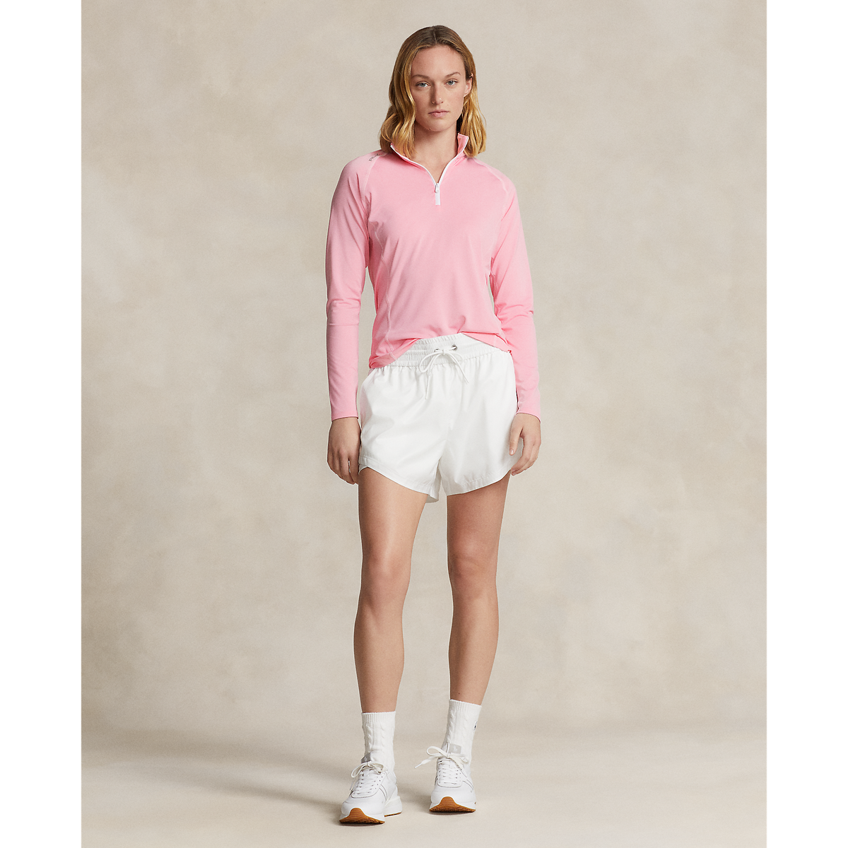 RLX Ralph Lauren Women's Jersey UV Quarter Zip Golf Pullover - Course Pink/Ceramic White