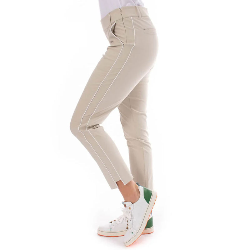 Golftini kvinnors stretch fotled golfbyxor - khaki/vit