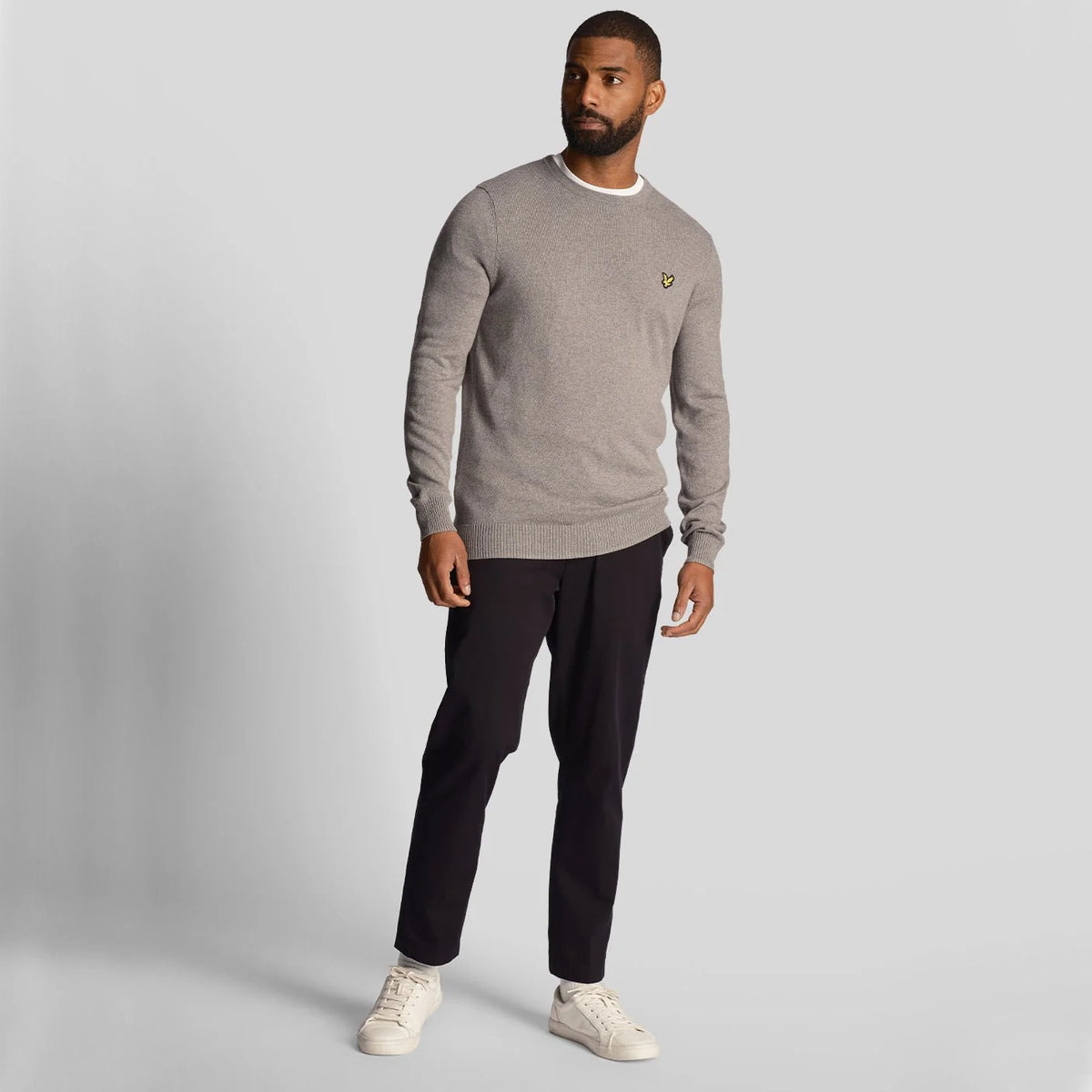 Lyle & Scott Cotton Merino Blend Crew Neck Pullover - Mid Grey Marl