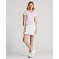 RLX Ralph Lauren Women's Tour Perfomance Stripe Golf Polo Shirt - Pure White/Pink Flamingo