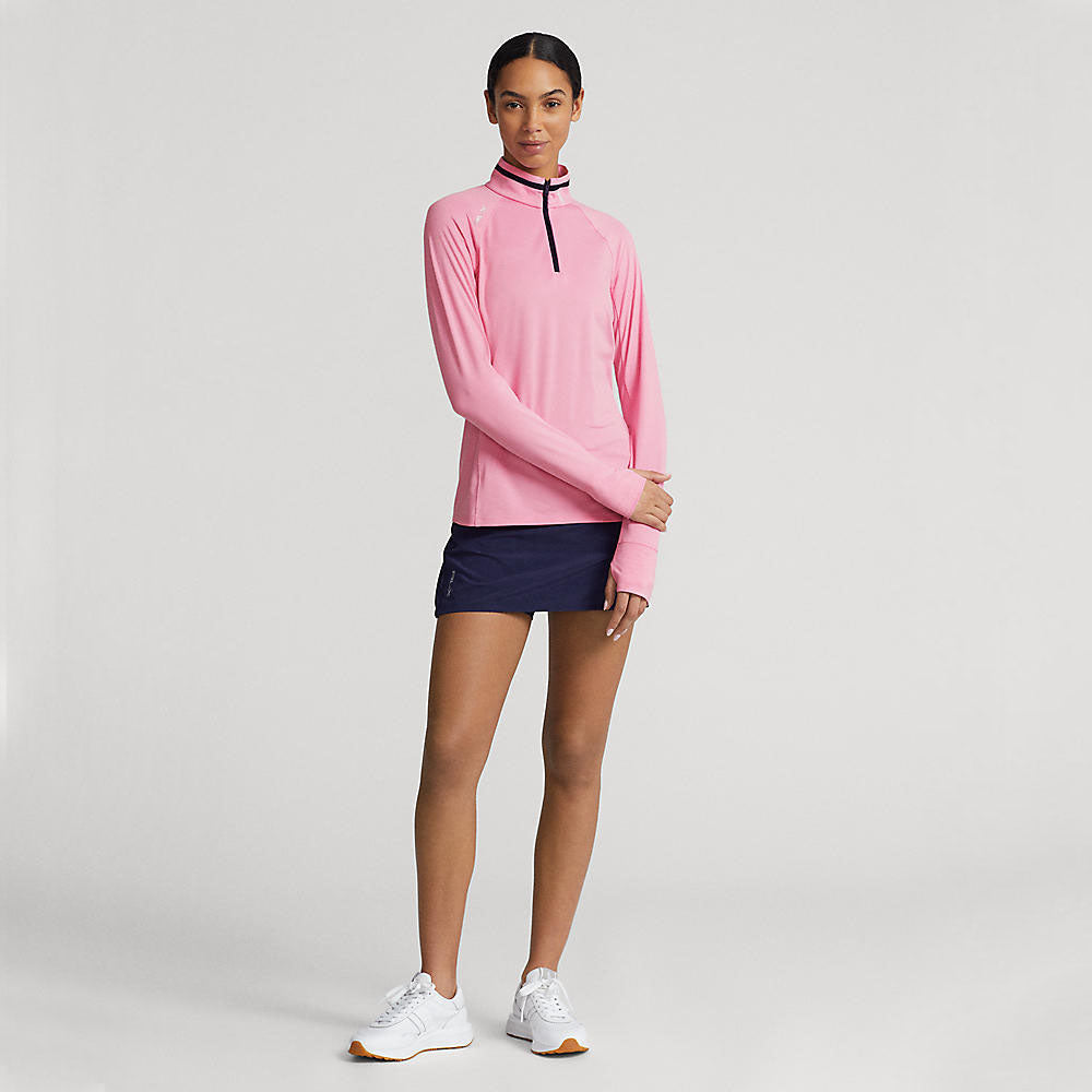 RLX Ralph Lauren Women's Jersey Quarter Zip Golf Pullover - Pink Flamingo/French Navy