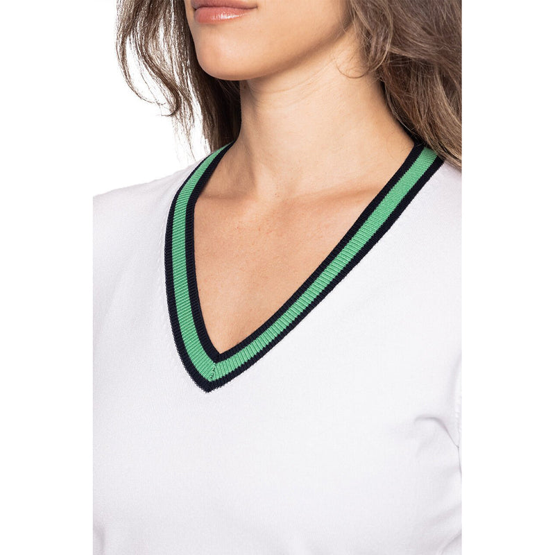 Golftini Women's Fashion V-Neck Sweater - White/Kelly Green