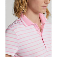 RLX Ralph Lauren Women's Tour Performance Stripe Golf Polo Shirt - Pure White/Pink Flamingo