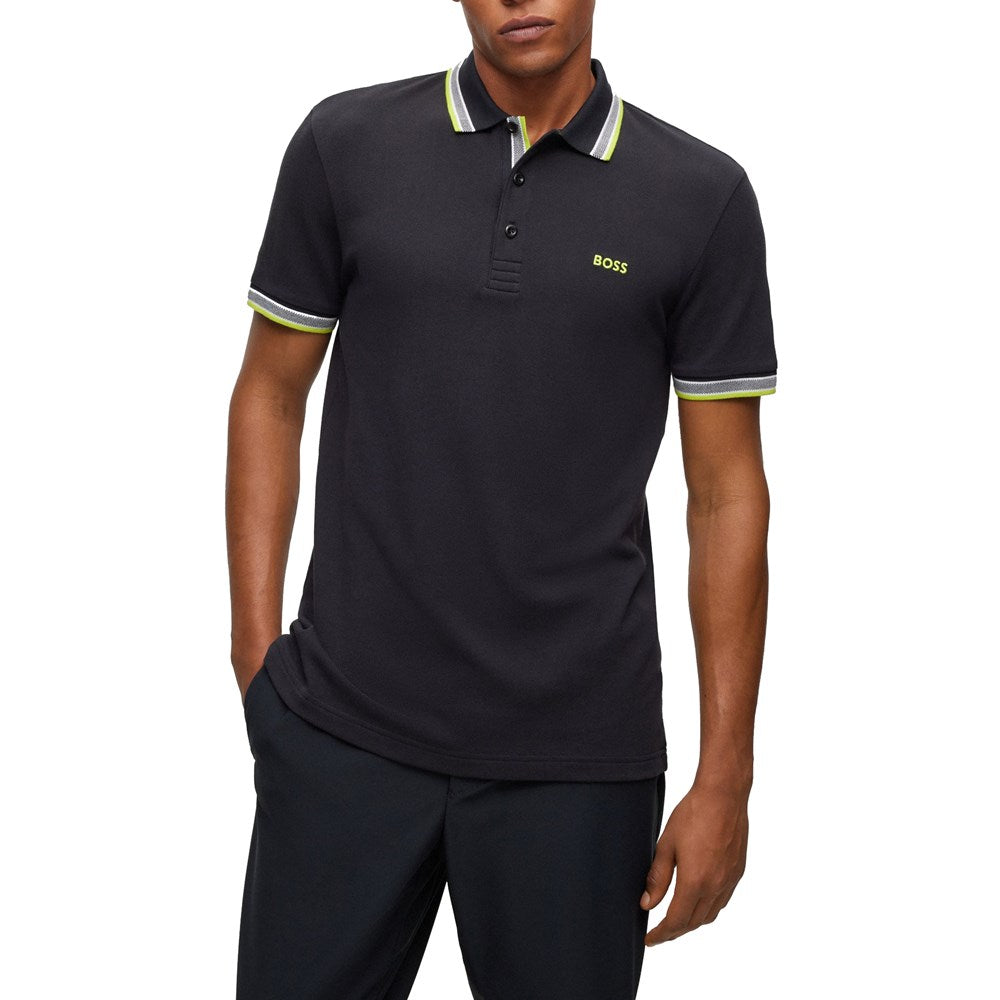 Boss Paddy Cotton Pique Polo - Charcoal/ Green