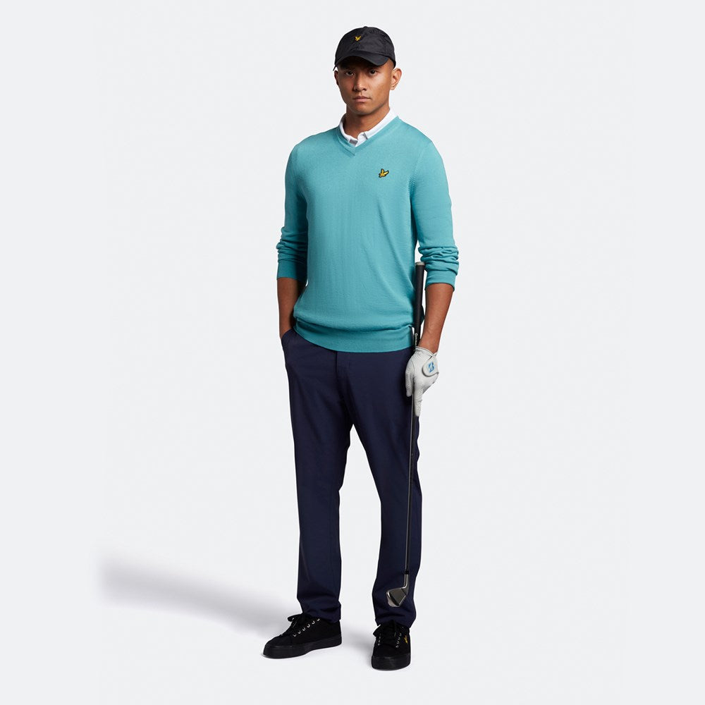 Lyle & Scott Golf Merino Blend V Neck Pullover - Retro Blue