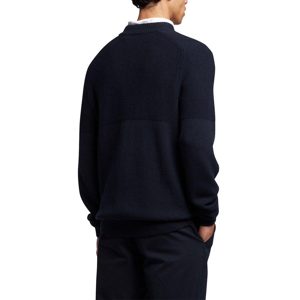 Lyle & Scott Tonal Eagle Seed Stitch Mock Neck Pullover - Dark Navy