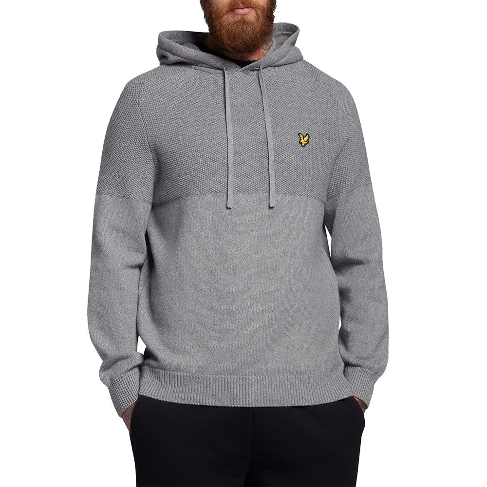 Lyle & Scott Seed Stitch Sticked Hoodie - Mid Grey Marl