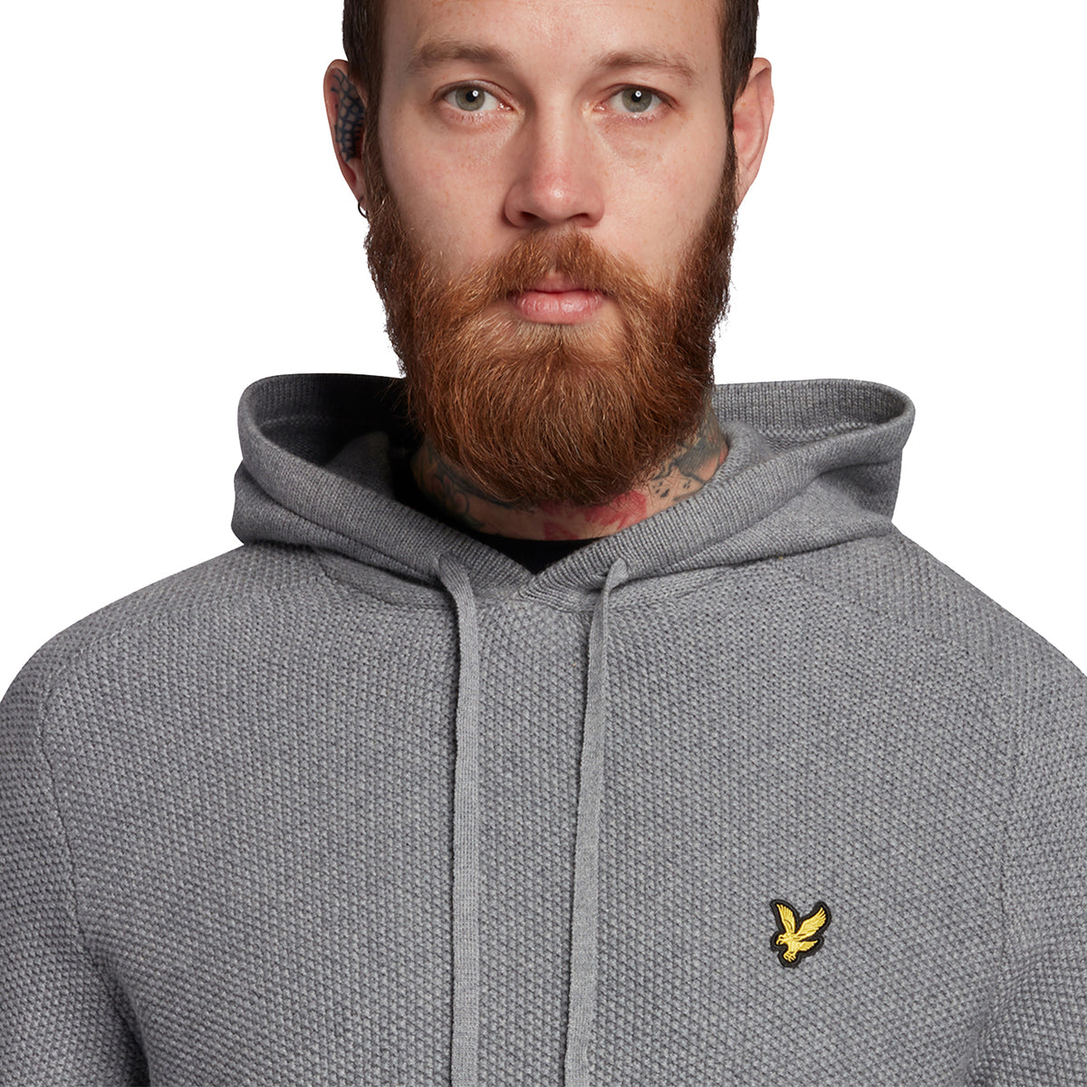 Lyle & Scott Seed Stitch Sticked Hoodie - Mid Grey Marl